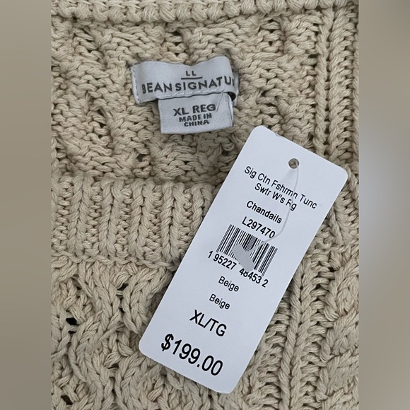 LL Bean Signature XL Cotton Fisherman Cable Knit Tunic Sweater Beige NWT - Picture 11 of 14